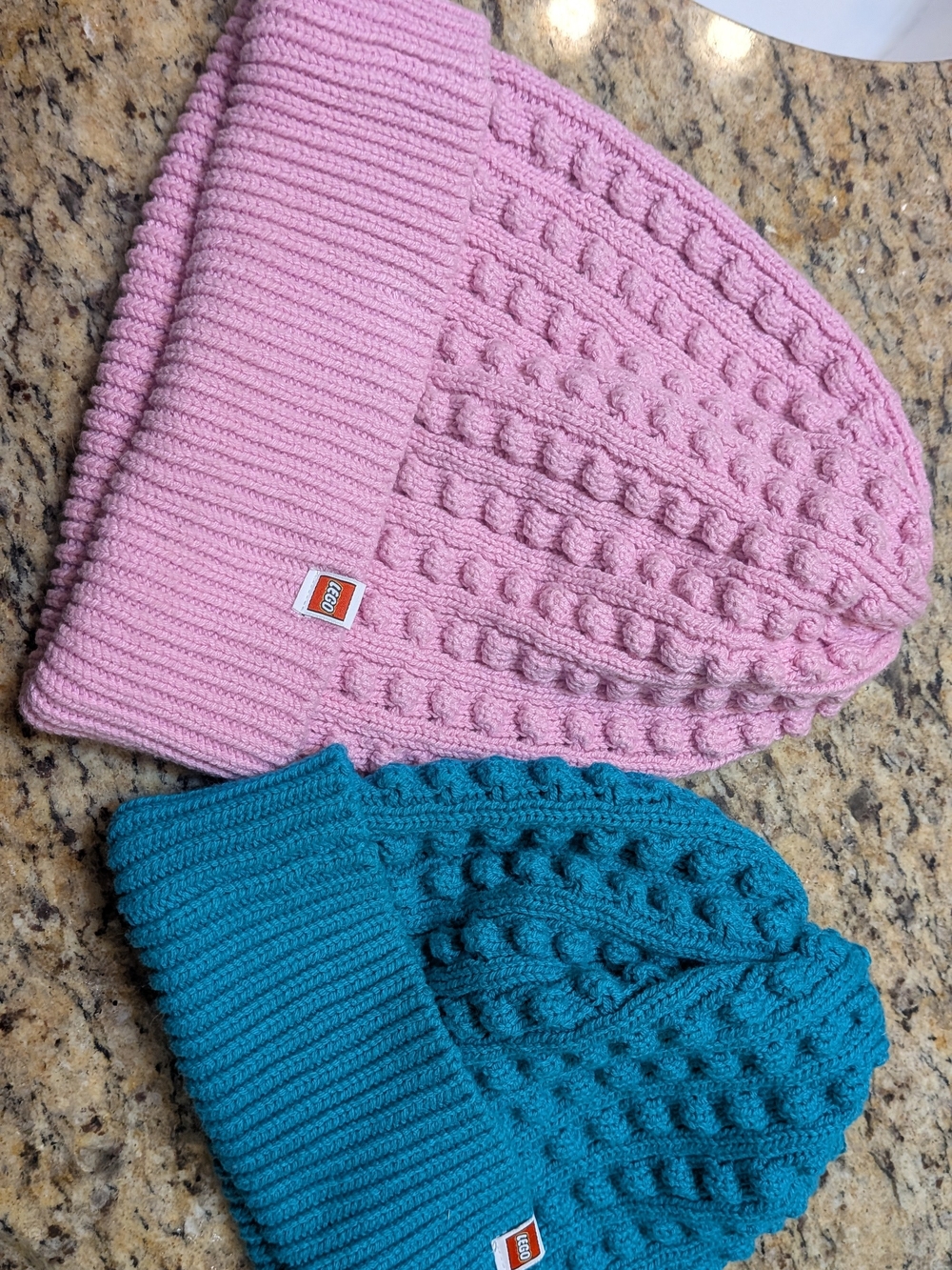 Lego Kids Pink and Teal Knit Beanie Duo